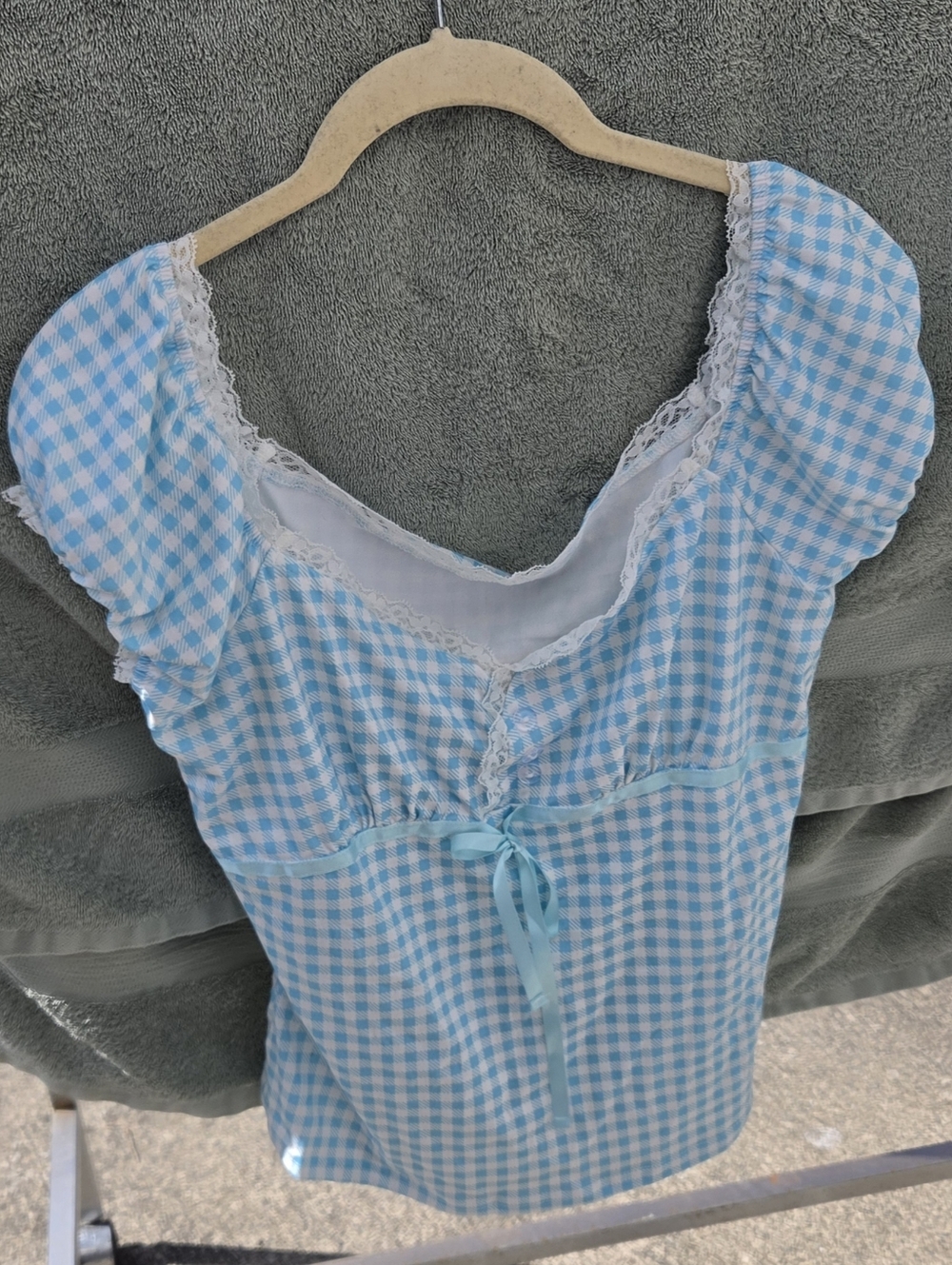 Light Blue Gingham Babydoll Top